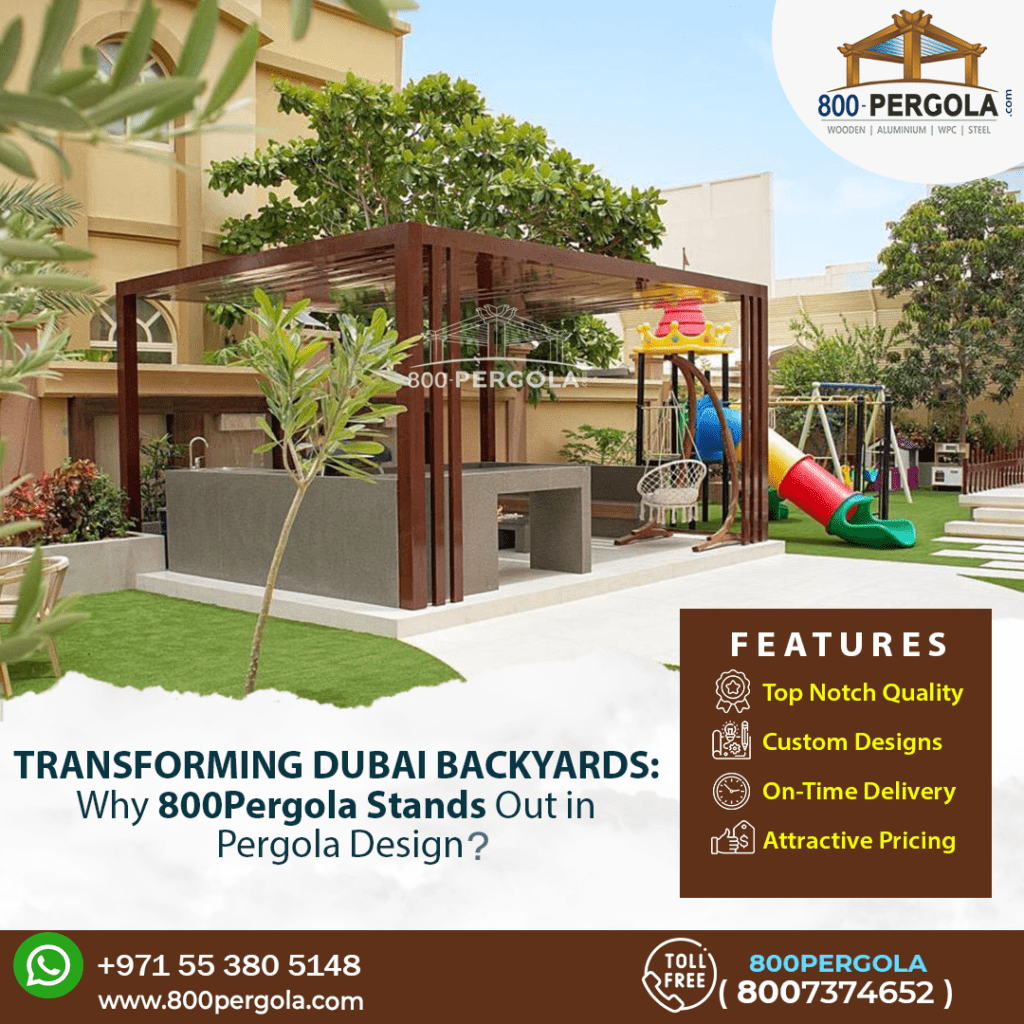 Explore backyards luxury with 800Pergola, Dubai's top pergola builders. From unmatched expertise to sustainable designs, we craft personalized masterpieces for your backyard oasis.