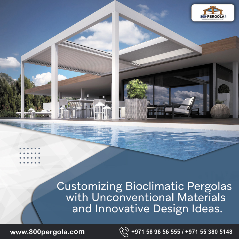 Discover how to customize bioclimatic pergolas with innovative designs & unconventional materials for unique, sustainable outdoor spaces.