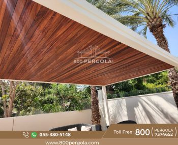 Enhance your landscape aesthetics by installing our Aluminium Pergola with natural TEAK WOOD ceiling